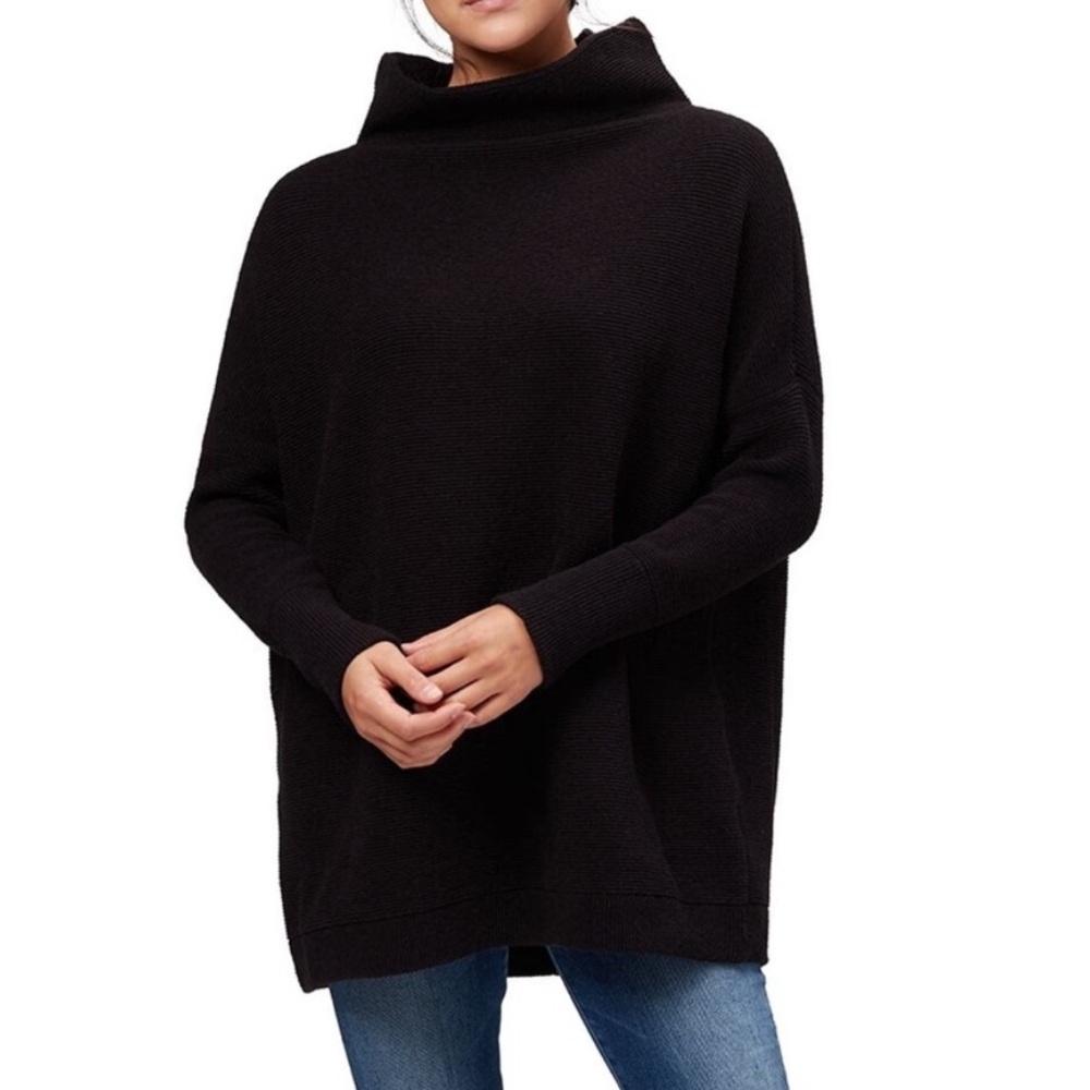 Free People Black Ottoman Slouchy Mock Neck Pullover Sweater